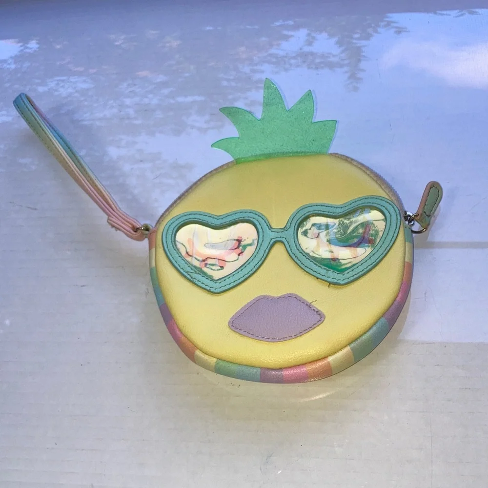 BETSEY JOHNSON Luv Betsey Pineapple Sunglasses Mini Bag Coin Purse Wristlet 6 in